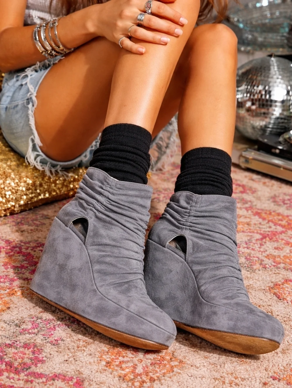 Tashkent By Cheyenne Pearl Gray Suede Wedge Retro Vibe Boot8es 10